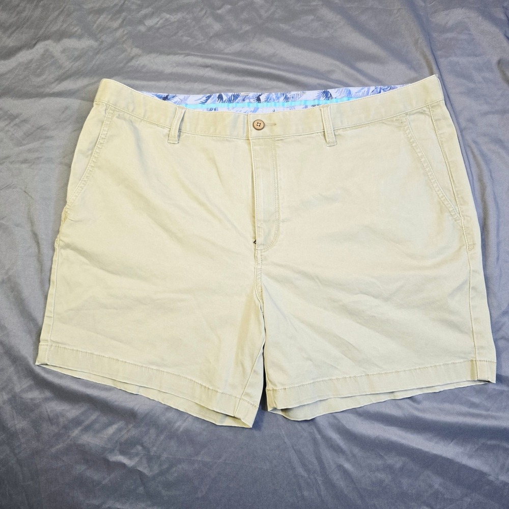Tommy Bahama Men's 40X6 Chino Shorts 40 Tan Flat Front Tropical Trim Q4